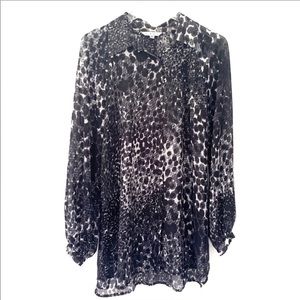 CAbi Black and White Animal Print Blouse
